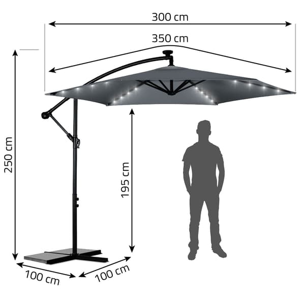 Sammenklappelig haveparaply 6 segmenter 350 cm med dæksel og lys Plonos PL-882