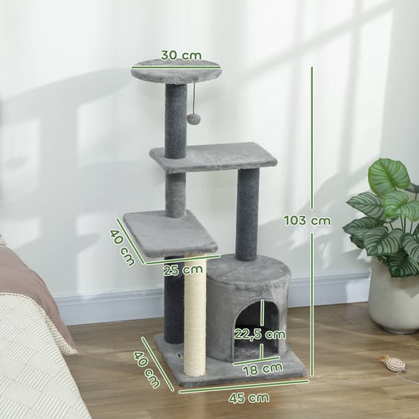 Kradsetræ 103 cm med platforme og sisalstolper, grå
