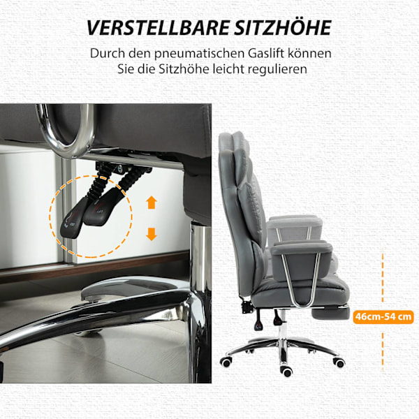 Kontorstol med lænefunktion, ergonomisk skrivebordsstol, højdejusterbar drejestol med fodstøtte, polstret, kan holde op til 120 kg, til kontor, arbejd