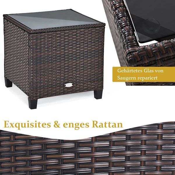 3-delt terrassesæt udendørs rattan sæt havemøbler rattan med sædehynde & sofabord gul + brun