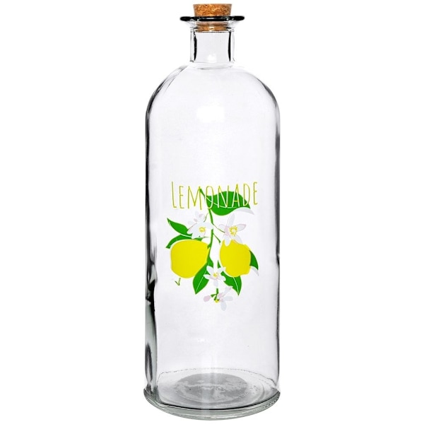Glasflaska med Citronmotiv och Kork, 1 Liter