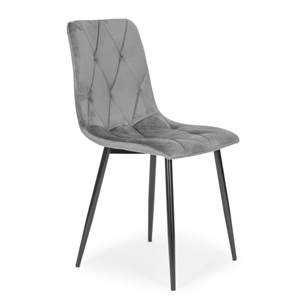 Sæt med 4 quiltede fløjlsstole til spisestue og stue Grå ModernHome