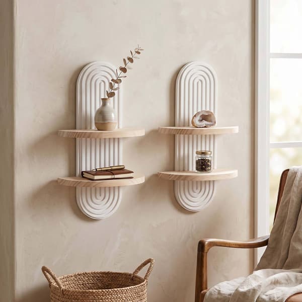 Boho puinen seinähyllysetti, 2 kpl – luonnonvärinen mänty