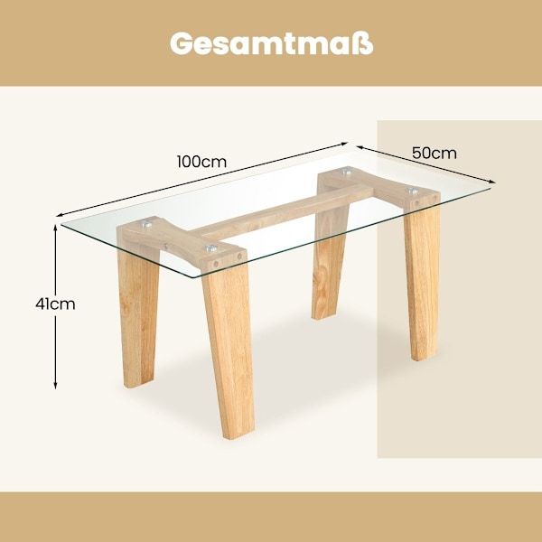 Soffbord i glas med ben av gummiträ Rektangulärt sidobord Glasbord Soffbord