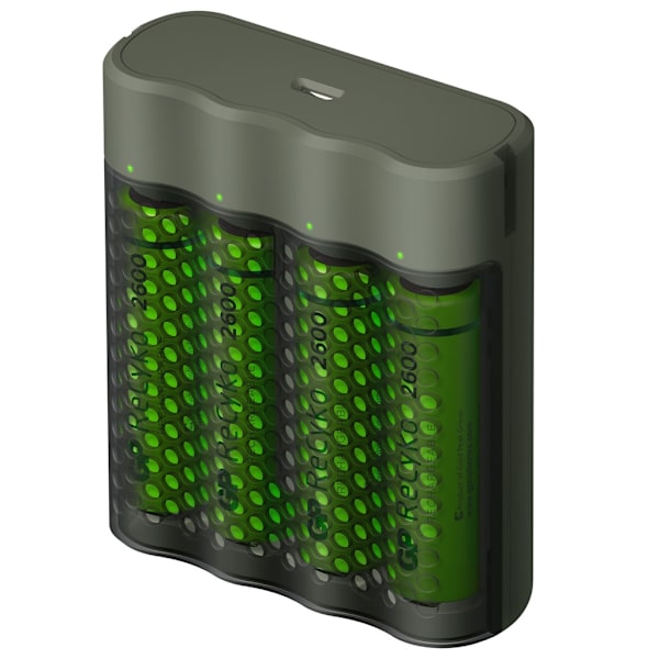 Batterioplader (4h) inkl. 4 GP AA 2600mAh Sort, Grøn