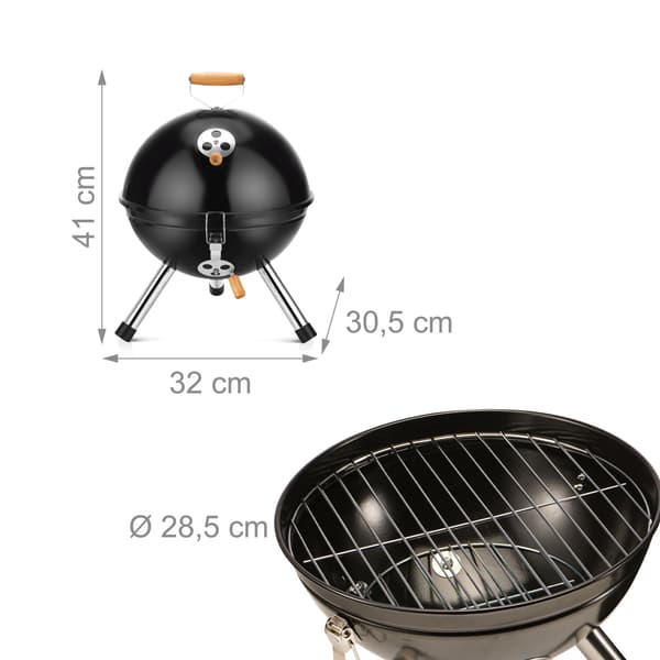 Mini kulgrill, sort, 30 cm stål