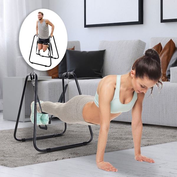 Dipstation Stabilt Dip Stand Med Sling Trainer, Robust Stålramme, Sort, 90X81X92,5Cm