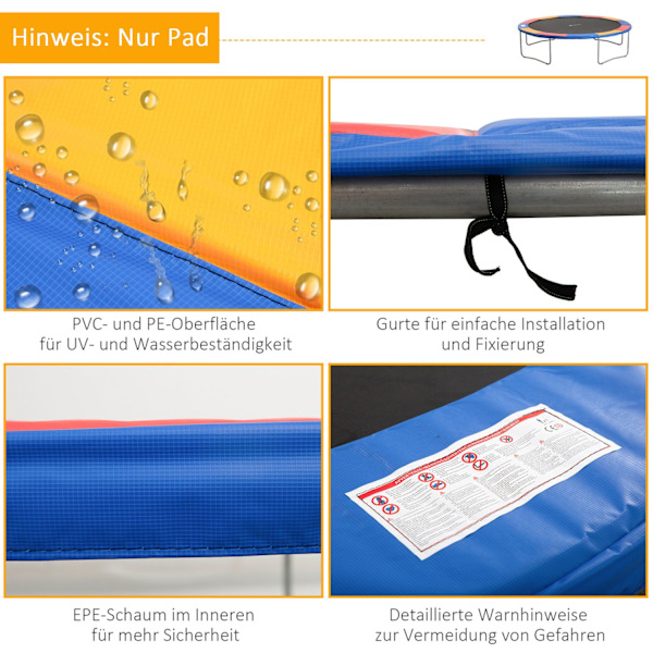 Trampolintillbehörsset Kantskydd, Skyddsnät, För 8Ft-15Ft, Ø 366Cm, Färgglad