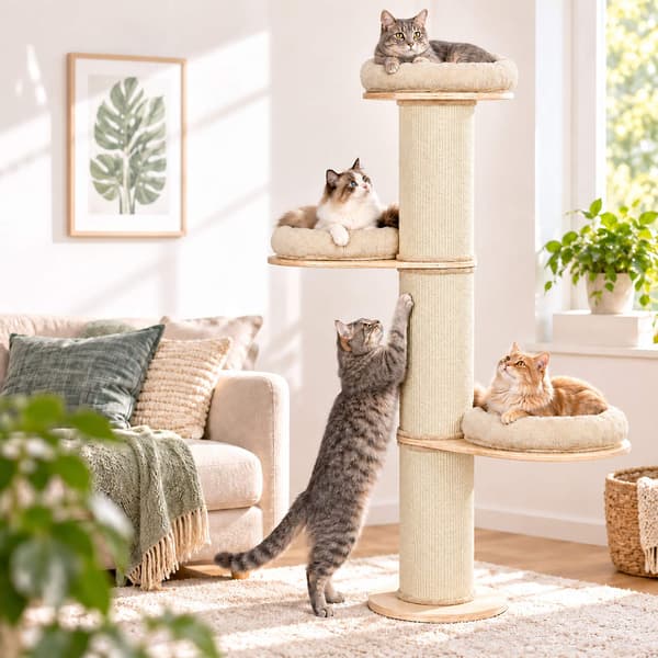 Kradsetræ til katte med 3 polstrede platforme, 187 cm – Beige, Sisalstolpe