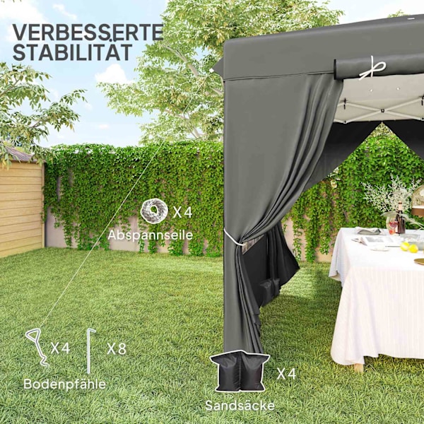 Lysthus 2,5 x 2,5 m, vandafvisende, stabilt, vintertæt pop-up foldepavillon, UV-beskyttelse 50+, sammenfoldeligt partytelt, havetelt med 4 sidepaneler