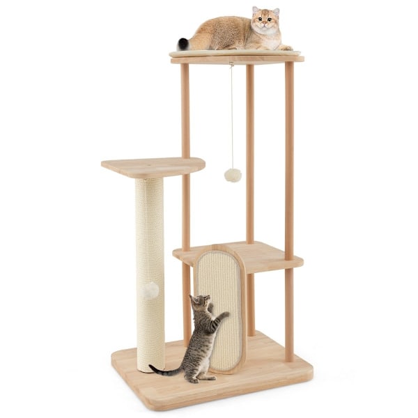 Puinen raapimispylväs monikerroksinen kissatorni raapimislaudalla sisalitolpat pehmustettu istuin 59 x 47 x 112 cm beige