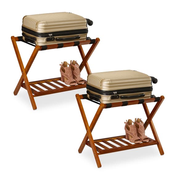 Träbagageställ, hopfällbart resväskställ, 2-pack