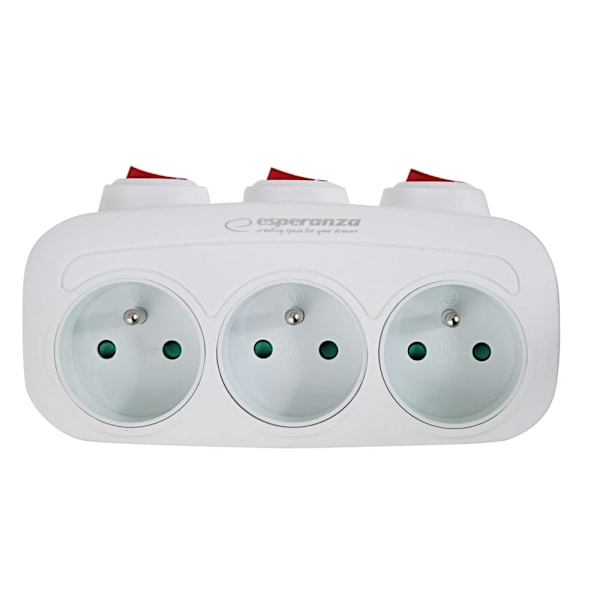 Esperanza Elec. Socket Splitter 3 Sockets Switch Valkoinen
