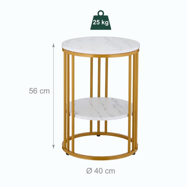 Rundt sidebord i marmorlook med 2 niveauer
