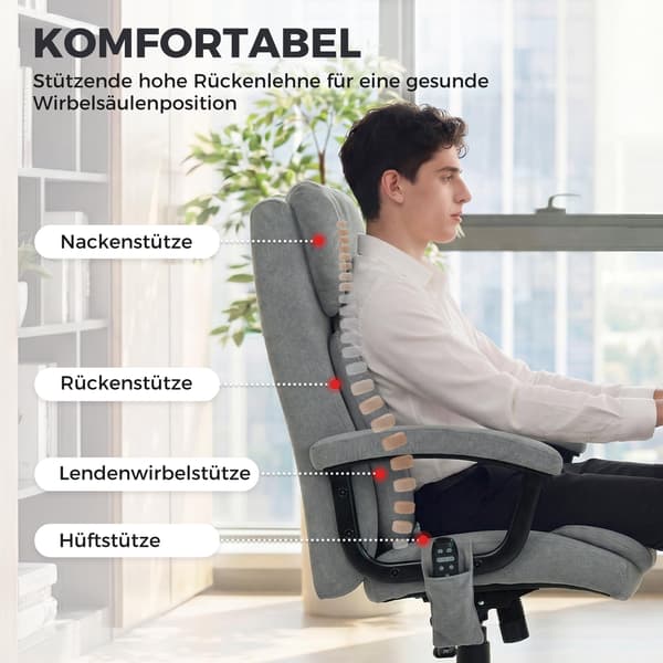 Ergonomisk massagestol med hög rygg, grå sammet