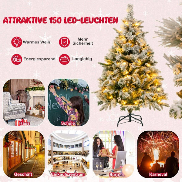 136 cm kunstigt juletræ med sne og 150 varme hvide LED-lys Grøn