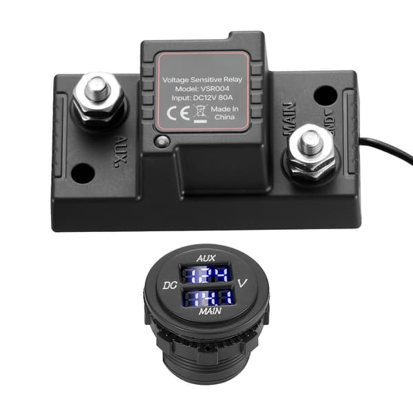 Dubbel batteriisolatorsats, 12V 80A VSR, LCD-voltmeter