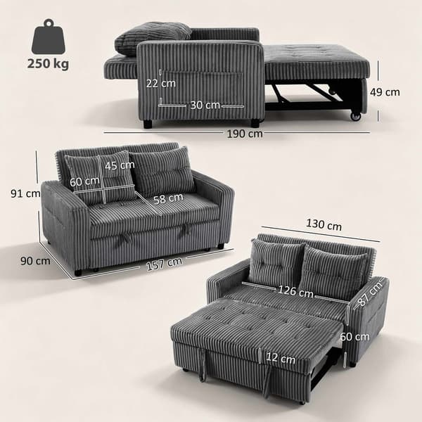 Konvertibel 2-sits bäddsoffa, mörkgrå manschett, 157x190 cm