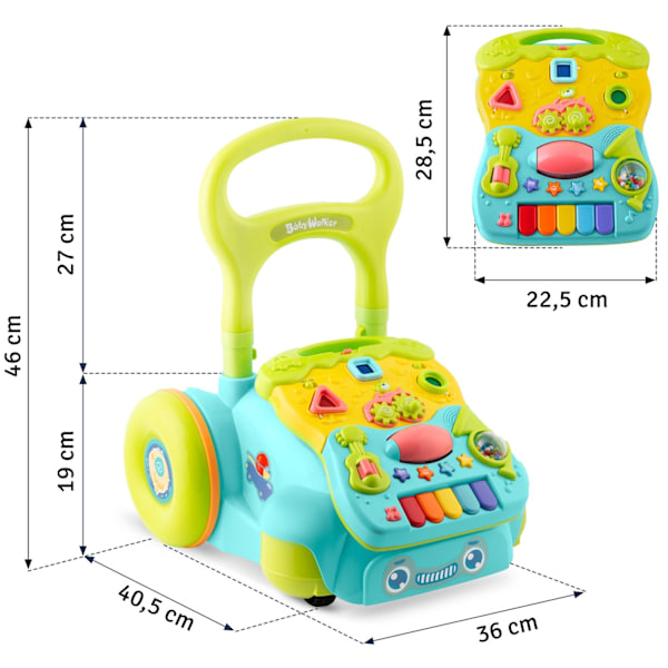 Ricokidsin turkoosi 2-in-1 Opi-kävele-vaunu musiikilla RK-744