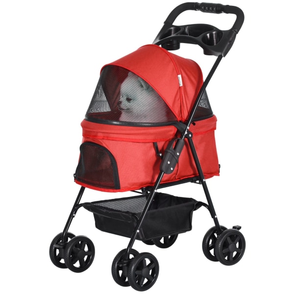 Dog Buggy Taitettava Oxford Red 67X45X96Cm Pienet Koirat & Kissa