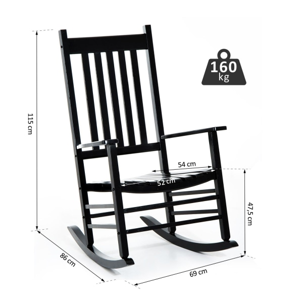 Gyngestol Trægyngestol Armlæn Relax Stol Havestol Sort 69X86X115Cm