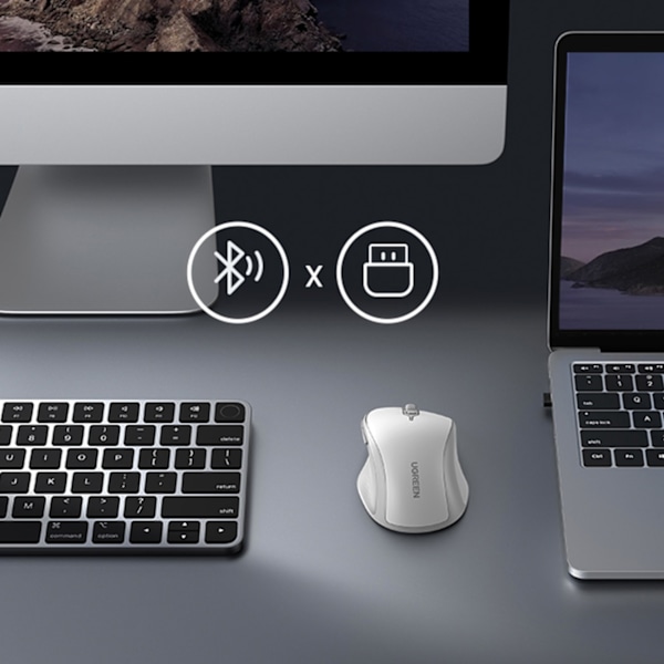 Ergonomisk trådløs computermus MU101 Bluetooth 2,4 GHz hvid