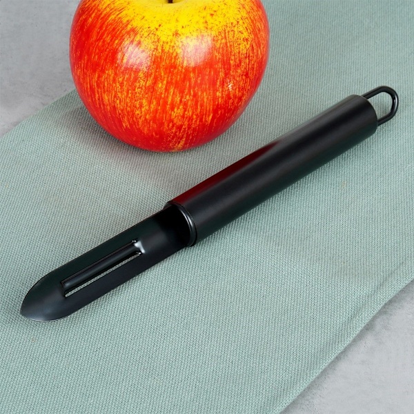 Grøntsags- og frugtskræller, stål, sort, 19,5 cm