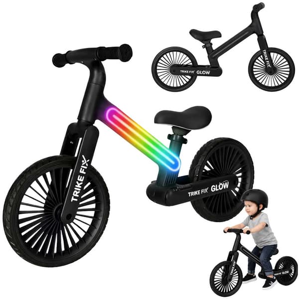Børnebalancecykel, LED-stel, 12-tommer EVA-hjul, sort