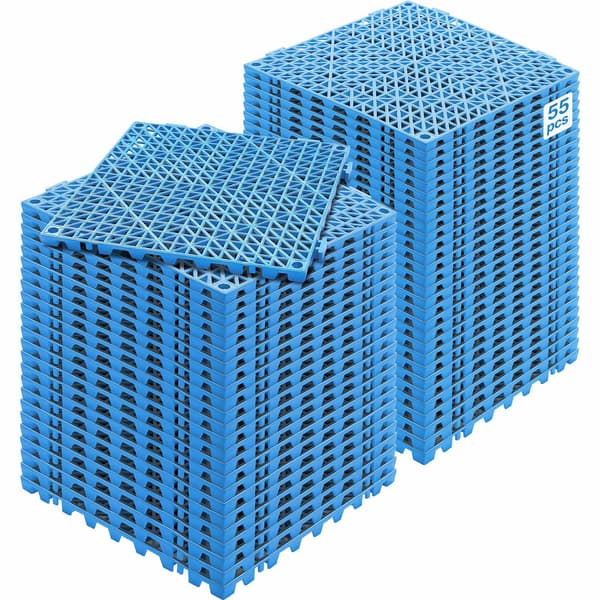 Sammanfogade PVC-dräneringsgolvplattor, 55-pack, blå