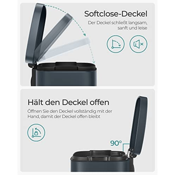 30L røggrå køkkenspand med soft-close låg og pedal