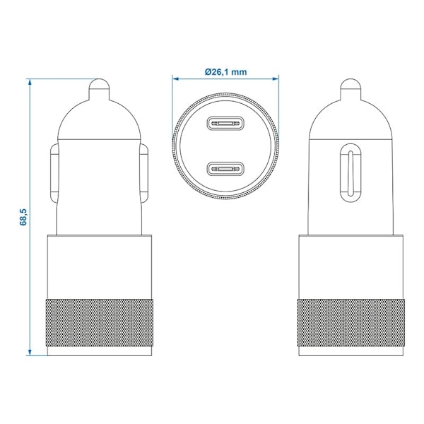 USB lynoplader type C 2-vejs 12V/24V 3100mA