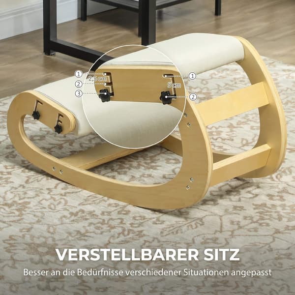 Ergonomisk knäböjd stol, justerbar björkträbas, krämfärgad