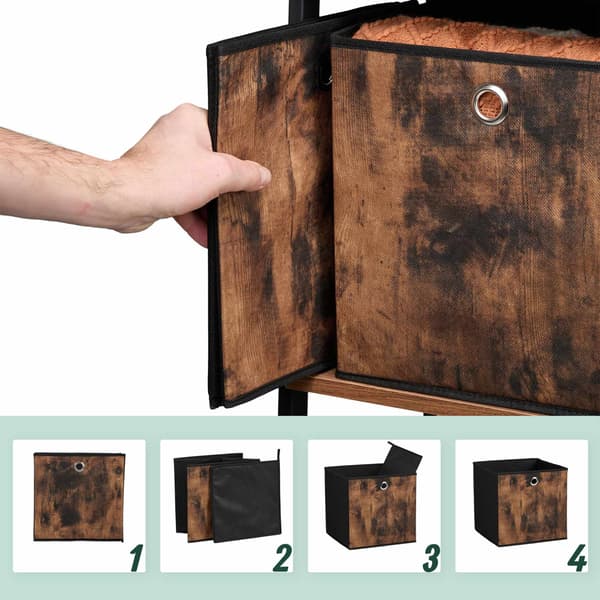 Förvaringsbox i tyg med trälook, 6-pack