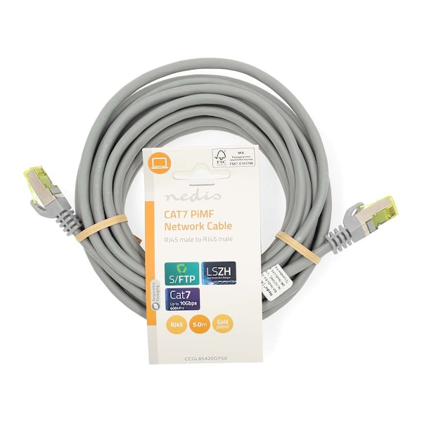CAT7 nätverkskabel | S/FTP | RJ45 hane | RJ45 hane | 5.00 m | Snagless | Rund | LSZH | Grå | Label
