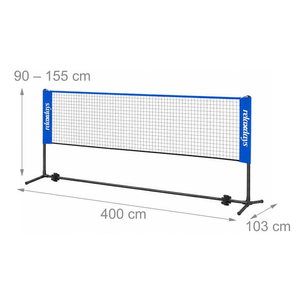 Justerbart badmintonnet med stativ, 400 cm, blå