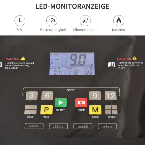Elektriskt Löpband Hopfällbart Med 12 Program, Led-Display, Mugghållare & Mobiltelefonhållare, För Hemmagym