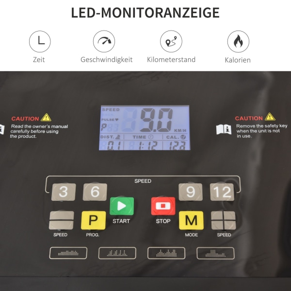 Elektriskt Löpband Hopfällbart Med 12 Program, Led-Display, Mugghållare & Mobiltelefonhållare, För Hemmagym