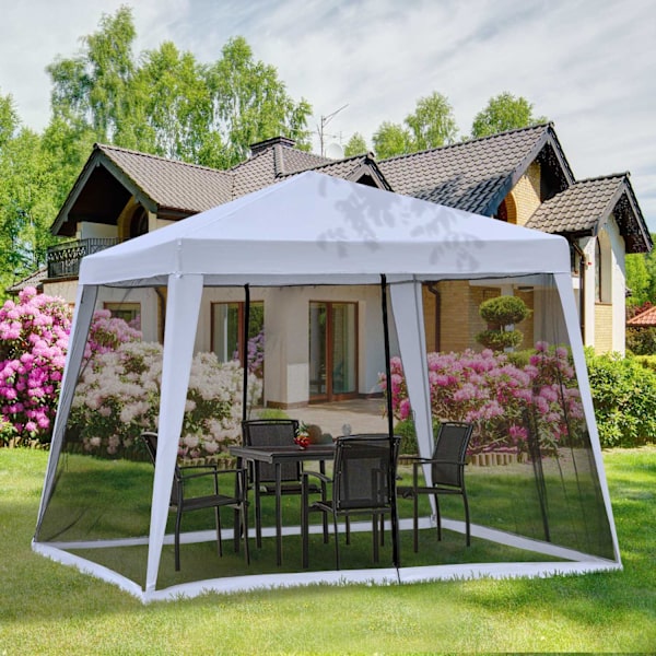 Garden Gazebo Pavillon Marquee Partytelt Vejrbestandigt Telt Med Myggenet Metal + Polyester Grå 3 X 3 M