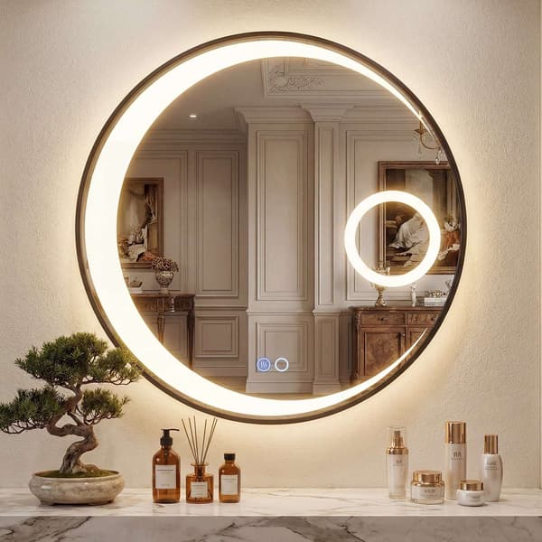61 cm rund badrumsspegel, imfri, LED-belysning