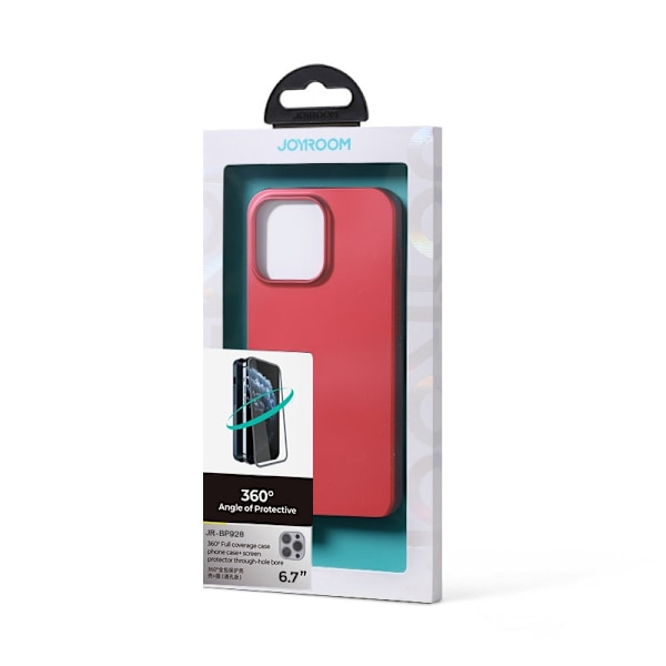 Fodral skal för iPhone 13 Pro Max, bak- och frontskal + härdat glas, rött