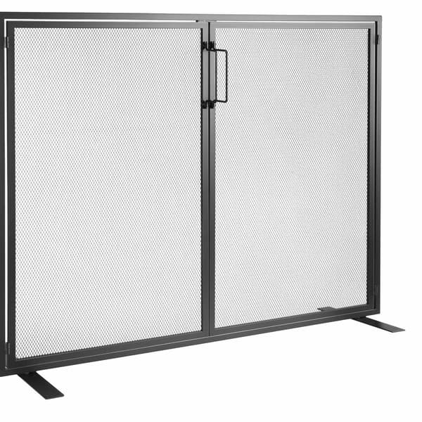 Gnistskydd för eldstad med dörr, järnnät, 990x780mm