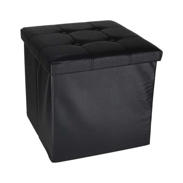 Sort opbevaringsfodbold i kunstlæder, foldbar 38x38x36 cm