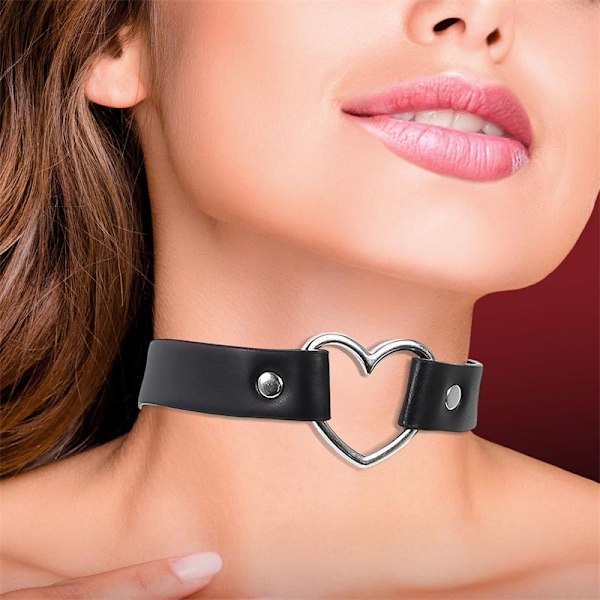 Krage med Heart Choker Stile Vegan Lether One Size