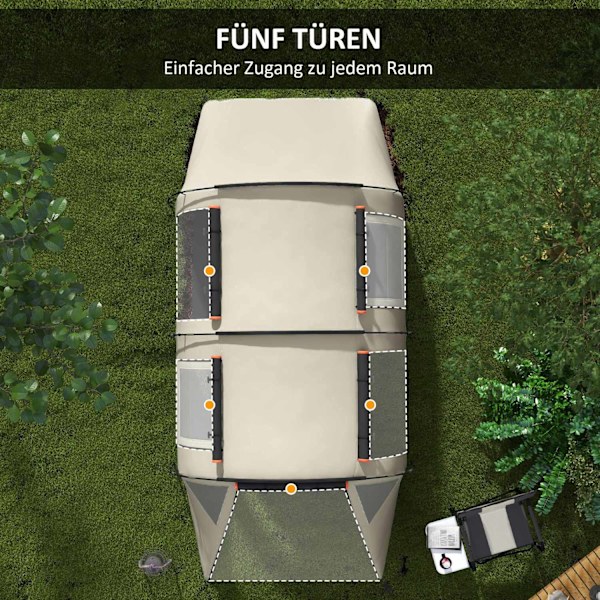 Tunnel Telt Campingtelt 5 Personer Familietelt 2 Værelser Sidevindue Bæretaske 3000Mm Have Khaki