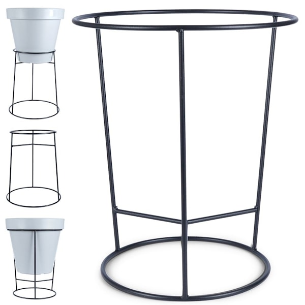 Sort stål blomsterstativ til krukker, justerbar diameter