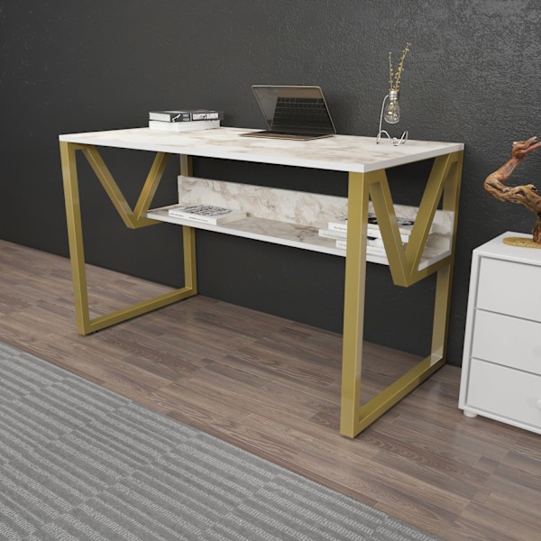 Studiebord Lona - Hvid, Guld