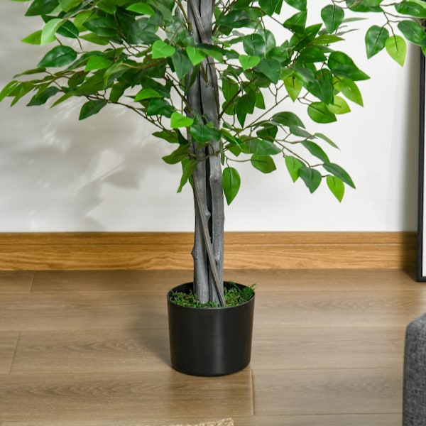 Kunstig Ficus Træ Stor 135 cm Kunstig Plante, Kunstig Plast Planter Ficus i Pot, Kunstigt Træ Som Ægte med Cement, Kunstigt Græs til Stue Soveværelse