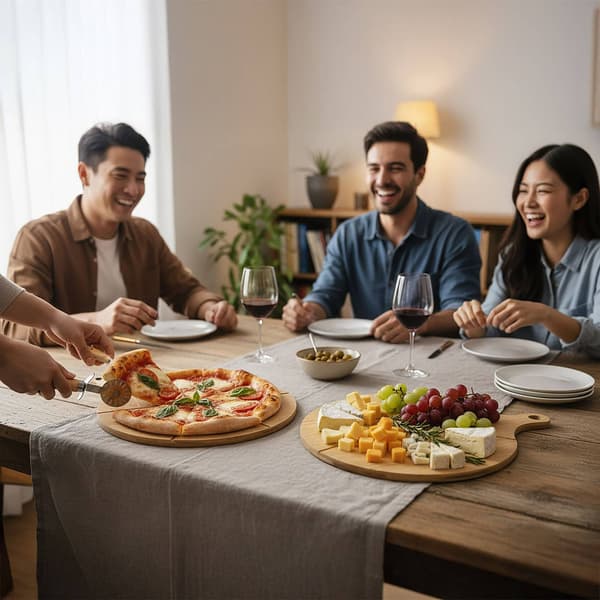 Bambuinen pizzalautasetti, 2 osaa, uritettu