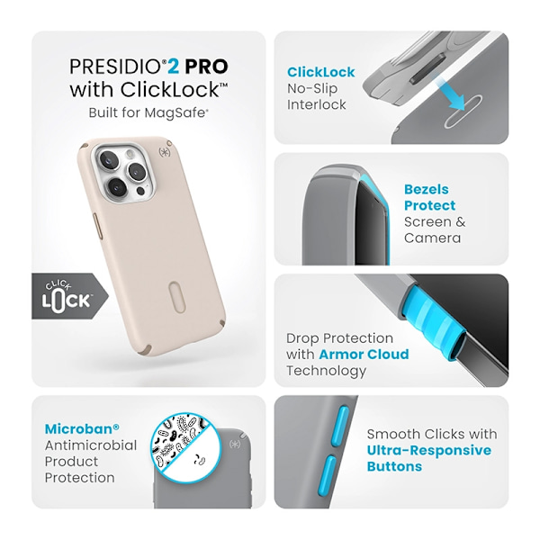 Speck Presidio2 Pro ClickLock & MagSafe - Fodral för iPhone 15 Pro (blekt ben / Heirloom Gold / Hassel Brown)