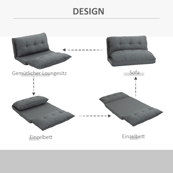 Gulvstol 2-i-1 Gulv Sovesofa Sovesofa 13 Positioner Justerbart ryglæn til stue Linned 100 x 71 x 54 cm Grå